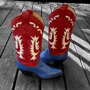 Vintage Women’s Justin Cowboy Boots in Rare Red, White, and Blue Color Combo 🇺🇸